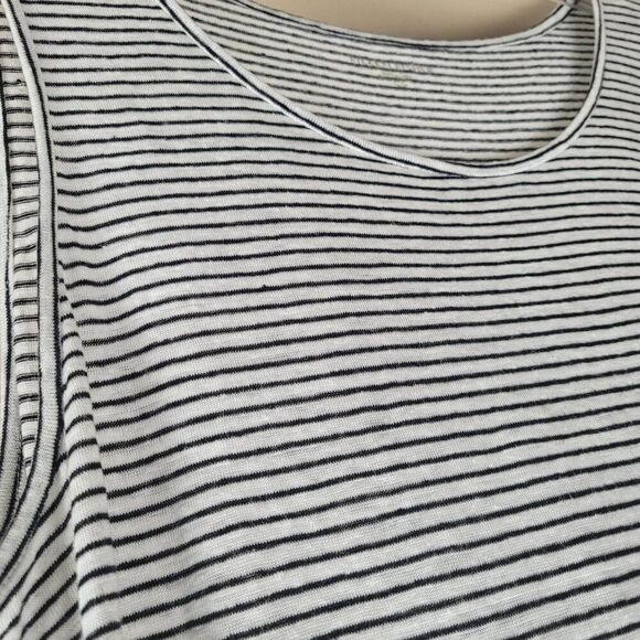 Eileen Fisher Sleeveless Linen Tank Dress Knee Lenght Striped White Black Size L - Picture 9 of 13
